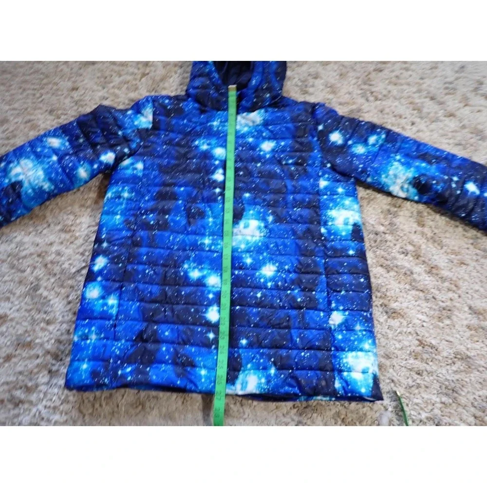 Lands' End Puffer Jacket Girls XXL Blue Galaxy Space Print Excellent PrimaLoft